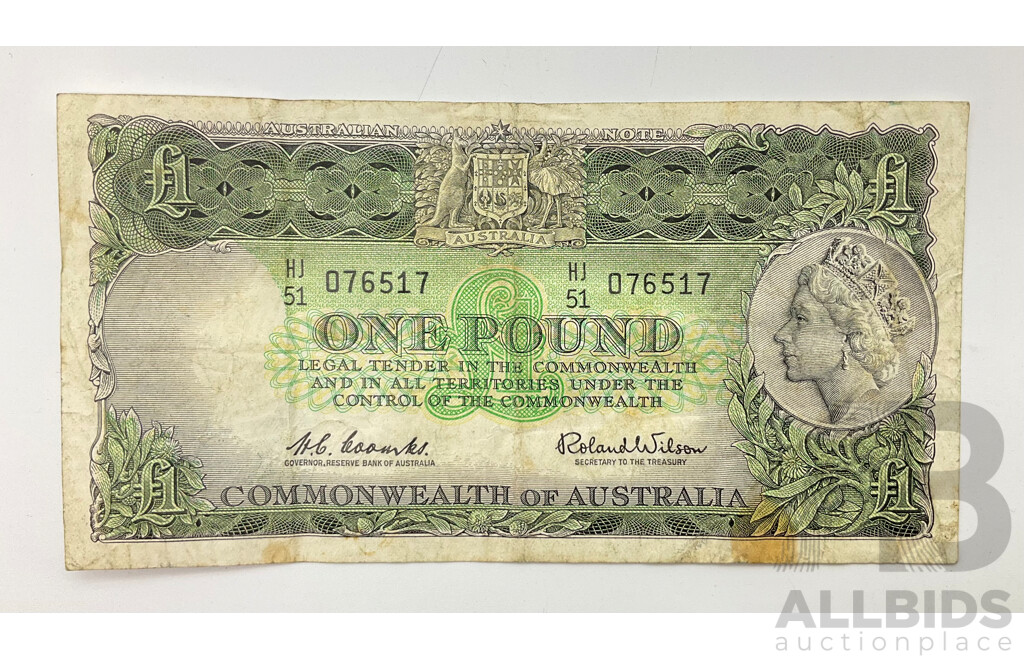 Australian One Pound Note, Coombs/Wilson H51 076517