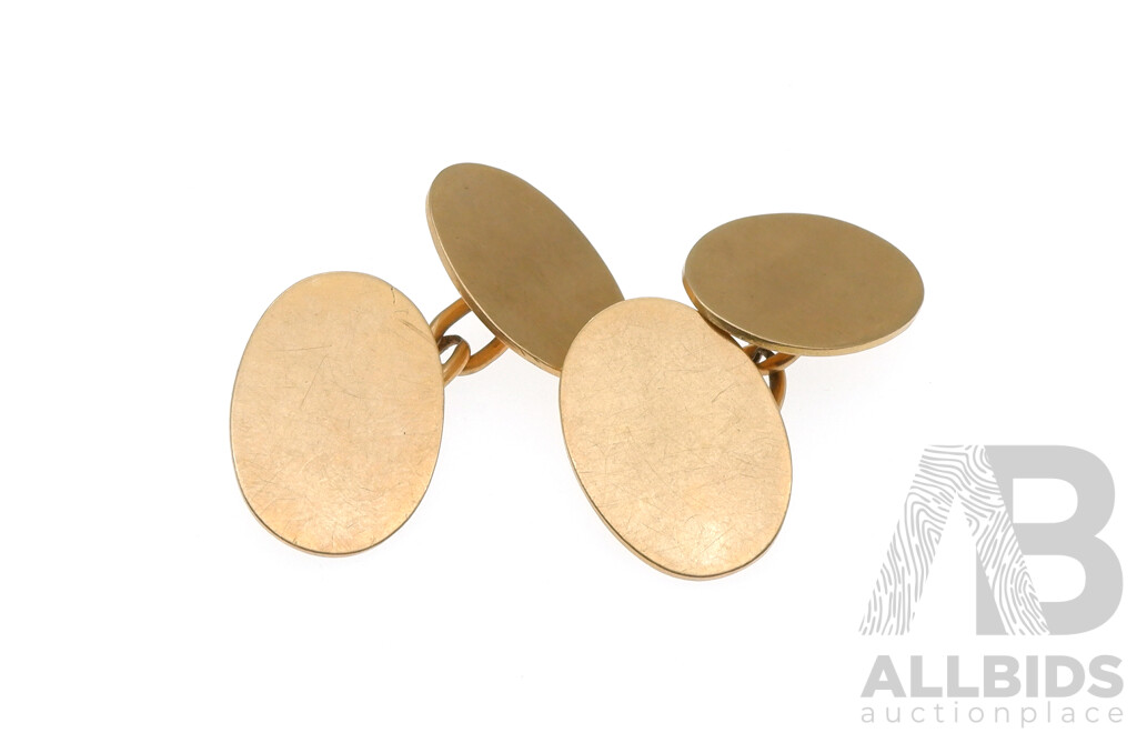 9ct Vintage Rose Gold Oval Shaped Cuff Links, 11.25 Grams