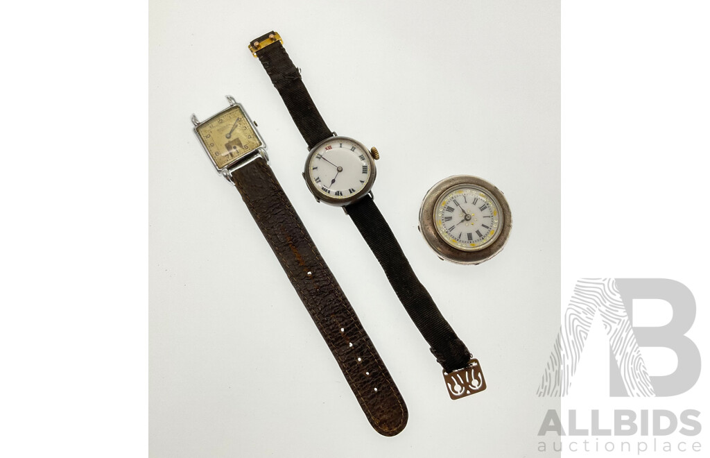 Vintage Rodana and Silver Tone Wrist Watches with Silver Tone Pocket Watch for Restoration or Parts