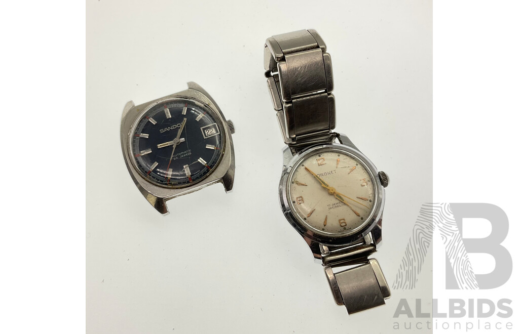 Men's Vintage Sandoz Automatic Twenty Five Jewels with Coronet Seventeen Jewels Wrist Watches, Swiss Made