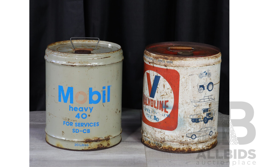 Pair of Vintage Mobil and Valvoline Oil Drums