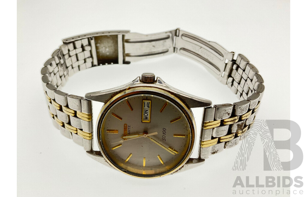 Vintage Seiko SQ100 Gold and Silver Tone Wrist Watch