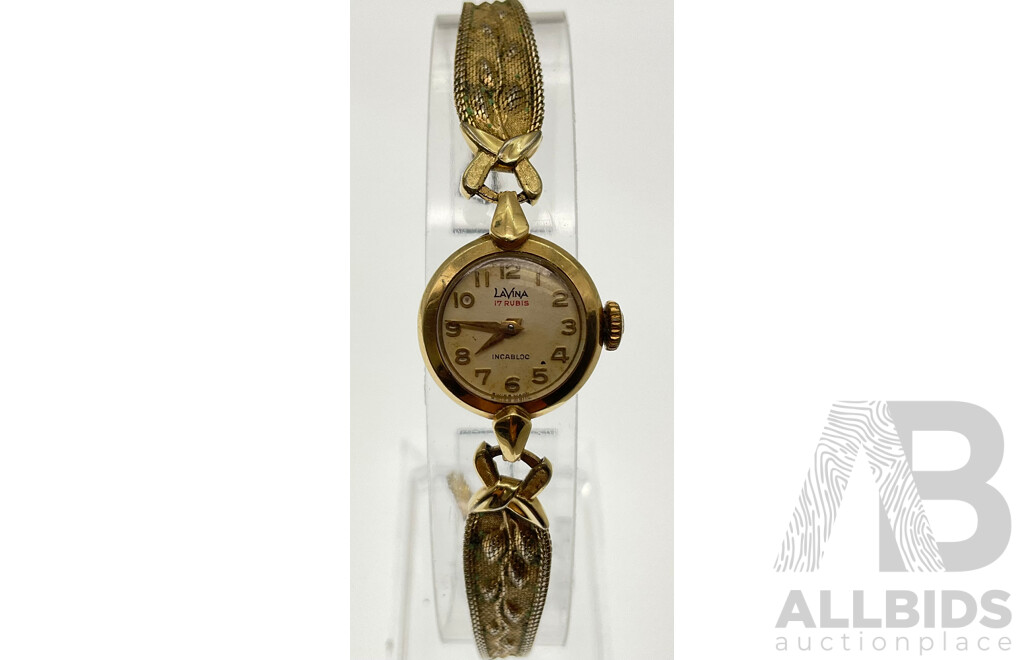 Women's Vintage Lavina Seventeen Rubis Dress Watch with 9ct Gold Case, Swiss Made