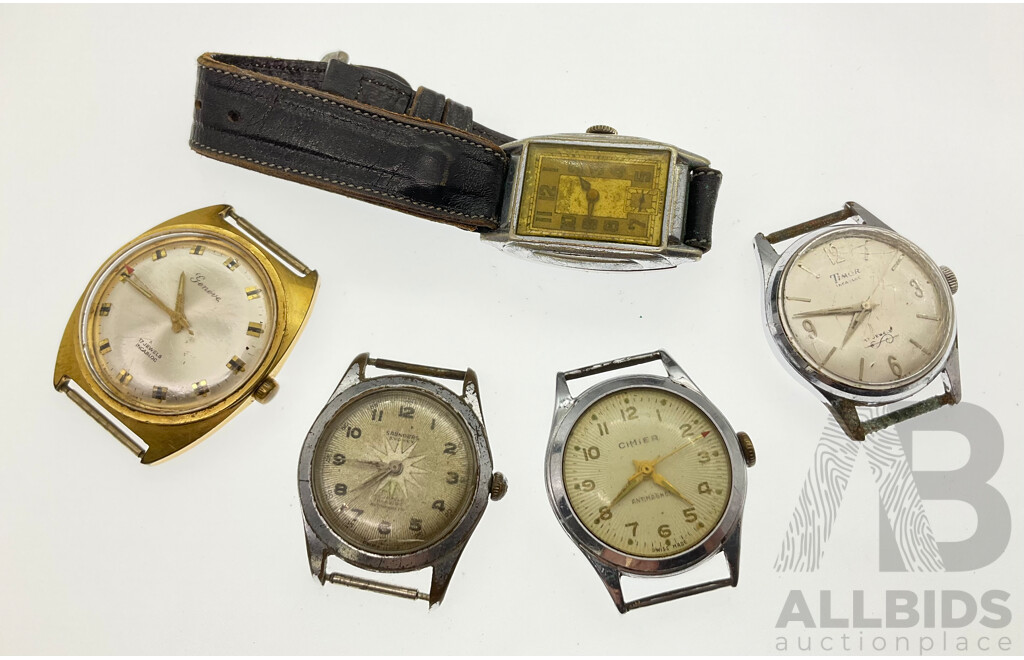 Collection of Men's Swiss Made Vintage Wrist Watches Including Genêve, Timor, Cimier, Saunders Sydney