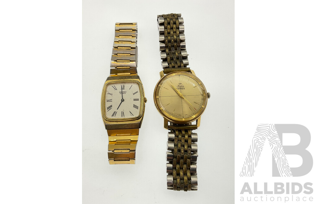 Men's Vintage Cyprus and Seiko Gold Tone Wrist Watches