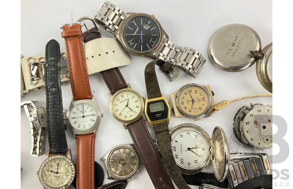 Large Collection of Digital and Analogue Watches and Parts for Restoration or Repair Including Westclox and Pioneer