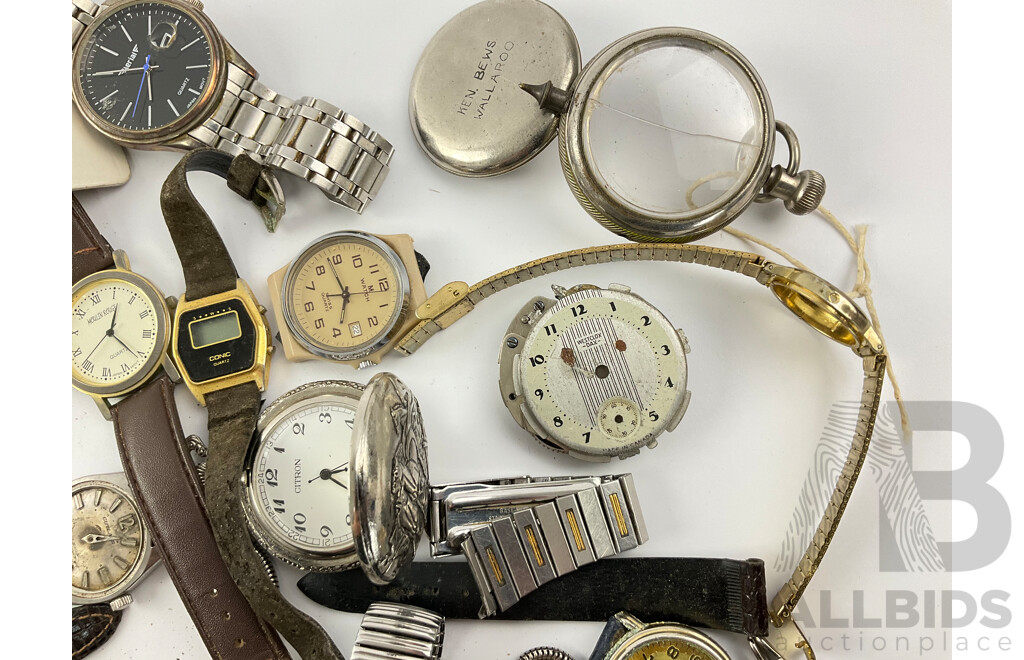 Large Collection of Digital and Analogue Watches and Parts for Restoration or Repair Including Westclox and Pioneer