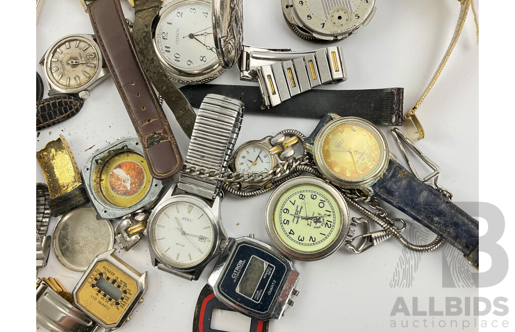 Large Collection of Digital and Analogue Watches and Parts for Restoration or Repair Including Westclox and Pioneer