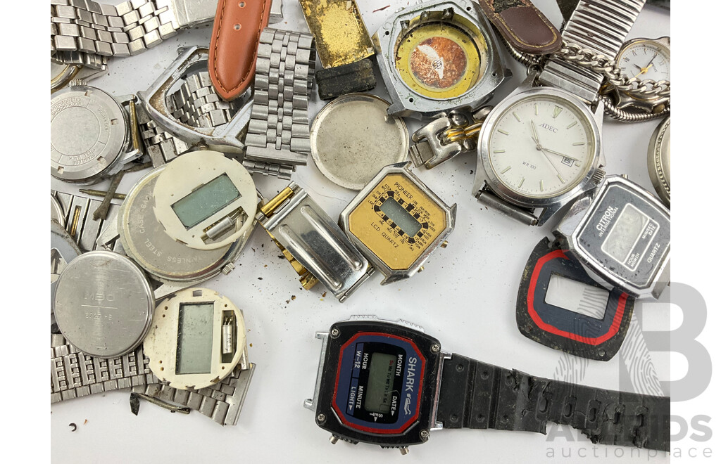 Large Collection of Digital and Analogue Watches and Parts for Restoration or Repair Including Westclox and Pioneer