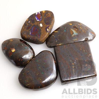 Queensland Boulder Opal (4) & Yowah Opal (1) Polished Solid Gemstones, 446.10ct