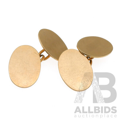 9ct Vintage Rose Gold Oval Shaped Cuff Links, 11.25 Grams