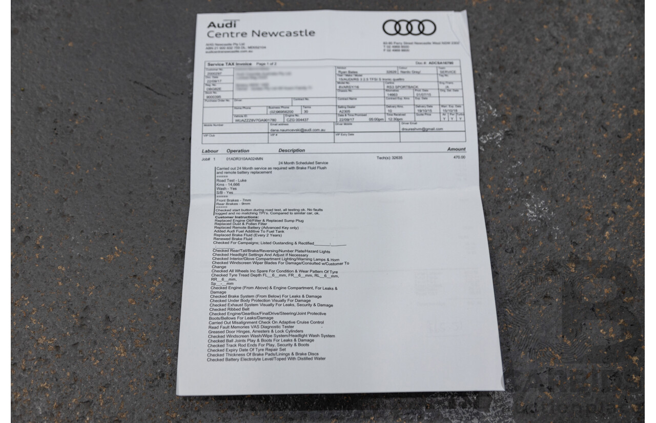 10/2015 Audi RS3 Sportback Quattro 8V 5d Hatchback Nardo Grey 2.5L Turbo