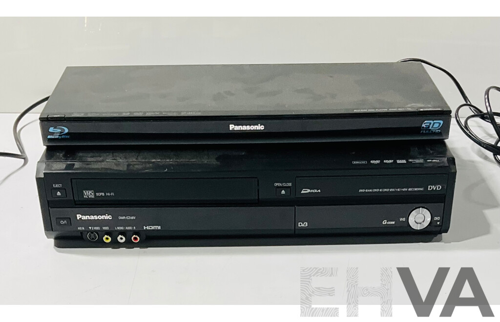 Panasonic DMR-EZ48V VHS DVD Recorder and Panasonic Blu-ray Disc Player with Heavily Damaged Power Cord