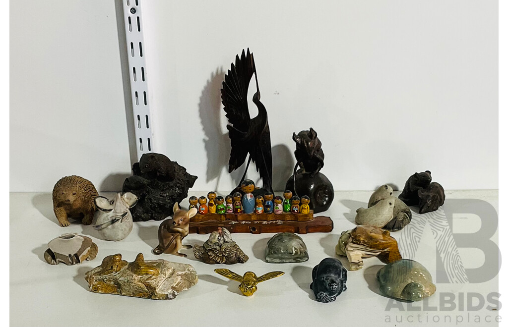 Collection of Interesting Small Sculptures of a Variety of Animals Including Mice, Frogs, Insects, Birds and More