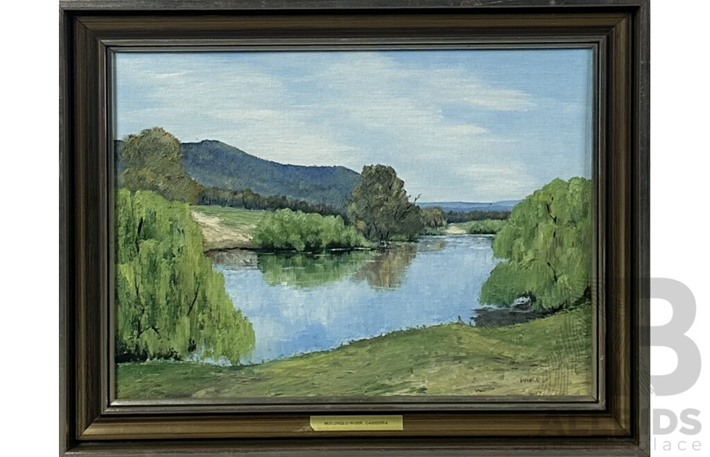 Beverley Richardson (20th Century, Australian), Maroondah Dam, Oil on Board and Wilma Ellis, Molonglo River, Canberra, Oil on Canvas Panel, 44 x 54 cm (largest) (2)