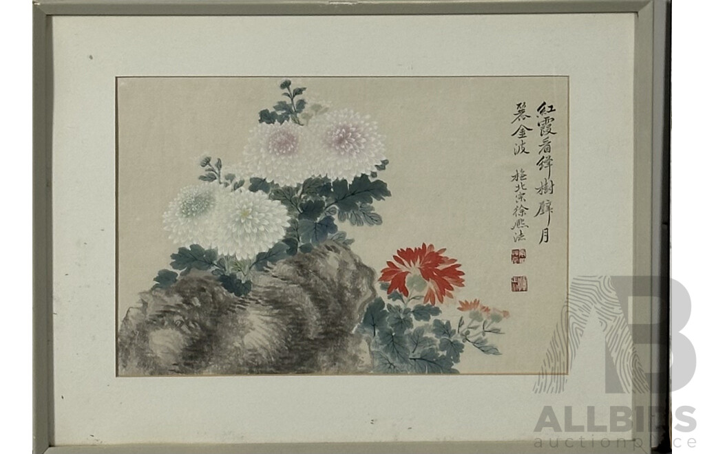 20th Century Japanese School, Flowers, Block Print, Collection of Three Framed Vintage Prints, 34 x 52.5 cm (frames) (2)