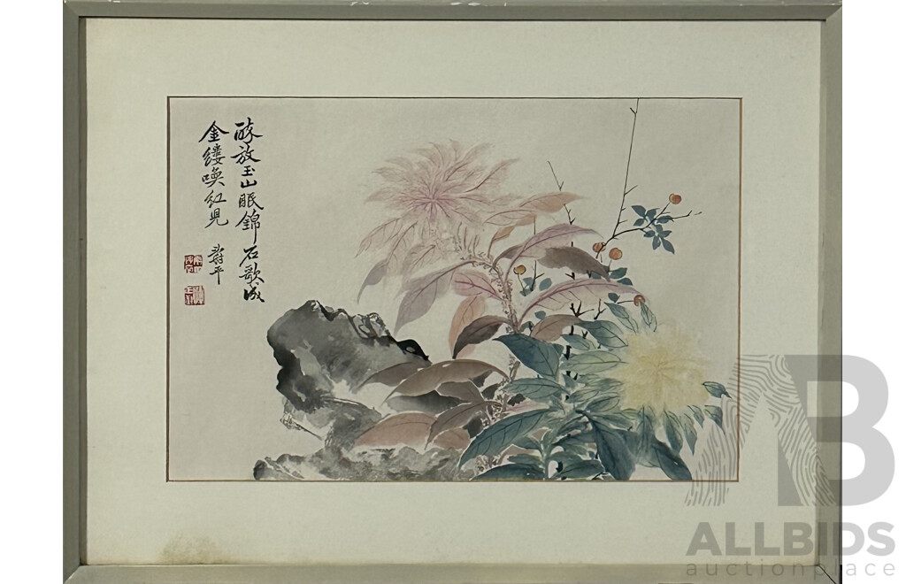 20th Century Japanese School, Flowers, Block Print, Collection of Three Framed Vintage Prints, 34 x 52.5 cm (frames) (2)