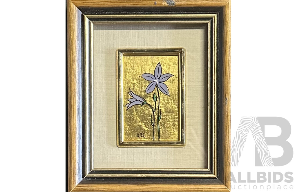 Renato Giraldi, (Active 1990s, Born 1947-), Royal Bluebells, Handpainted on 23 Ct Gold Leaf, (1992)13 X 11 Cm (frames) (2)