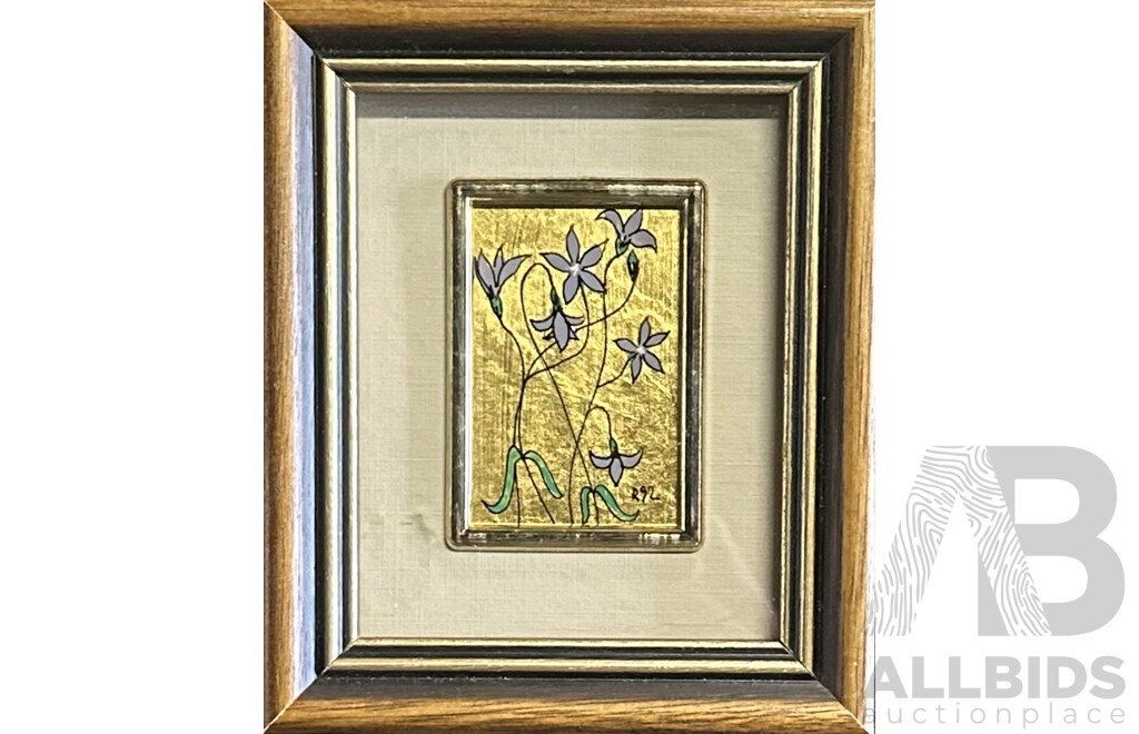 Renato Giraldi, (Active 1990s, Born 1947-), Royal Bluebells, Handpainted on 23 Ct Gold Leaf, (1992)13 X 11 Cm (frames) (2)