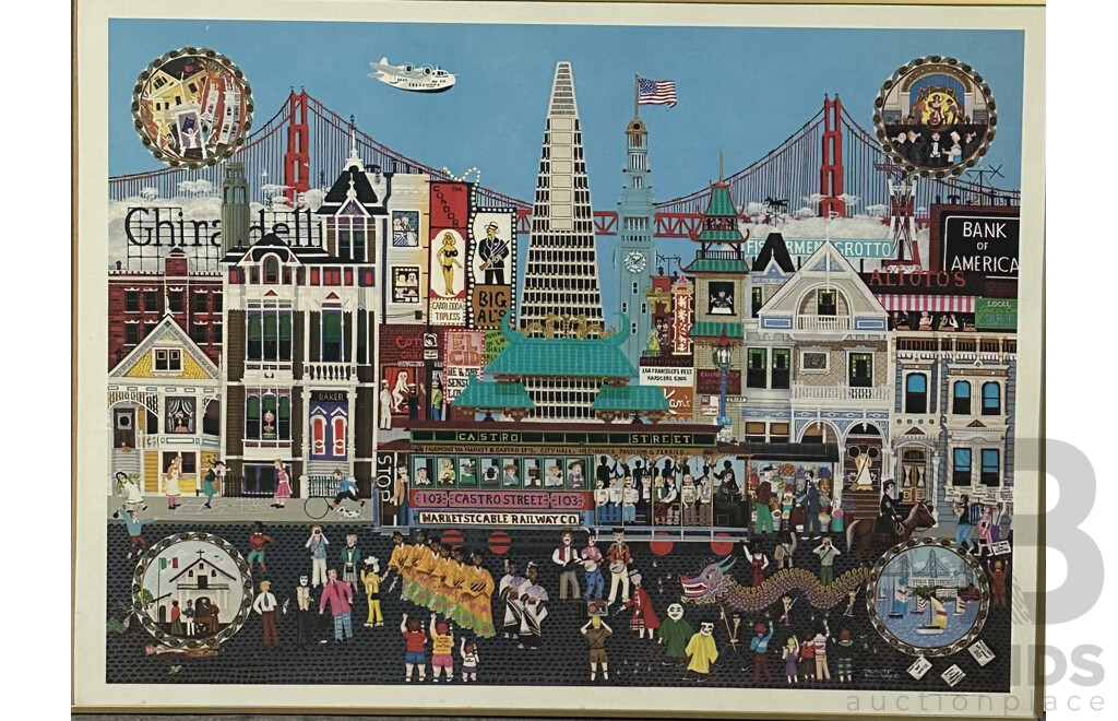 Bill W. Dodge, (20th Century, American Folk Artist), Circus City, Coloured Poster Print of Original, 66.5 x 89.5 cm (frame)