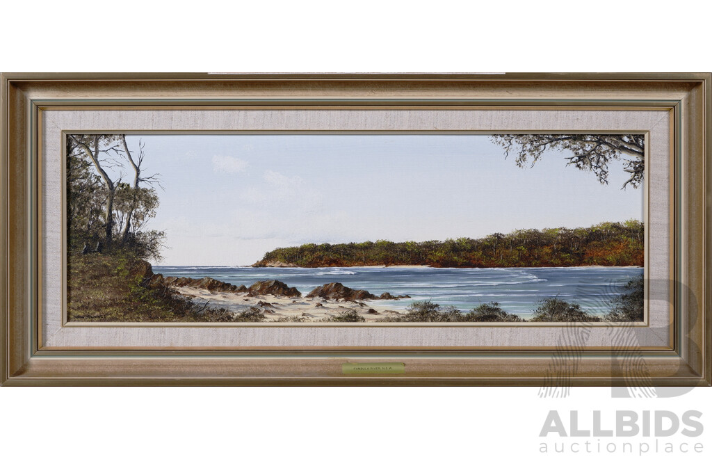 John Jennings, (20th Century, Australian), Pambula River Inlet, N.S.W, Oil on Canvas, 33 X 73 Cm (frame)