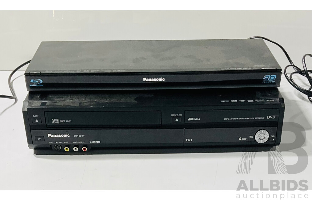 Panasonic DMR-EZ48V VHS DVD Recorder and Panasonic Blu-ray Disc Player with Heavily Damaged Power Cord