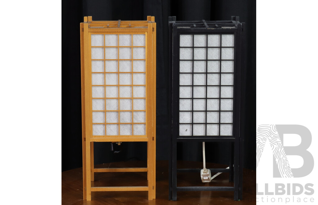 Pair of Japanese Timber Lantern Form Table Lamps