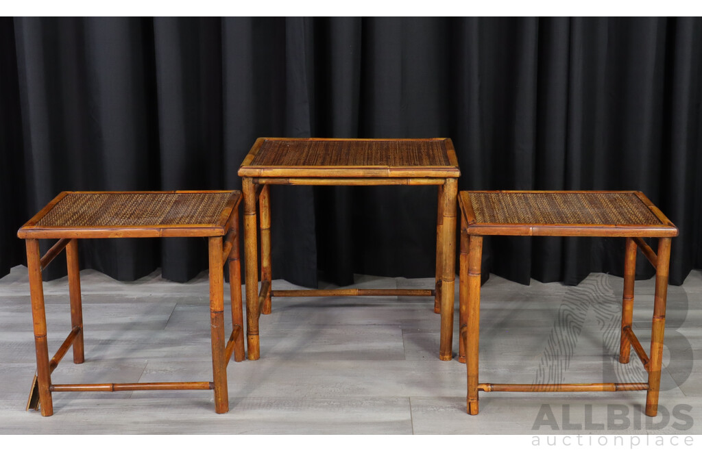 Nest of Three Japanese Bamboo Side Tables