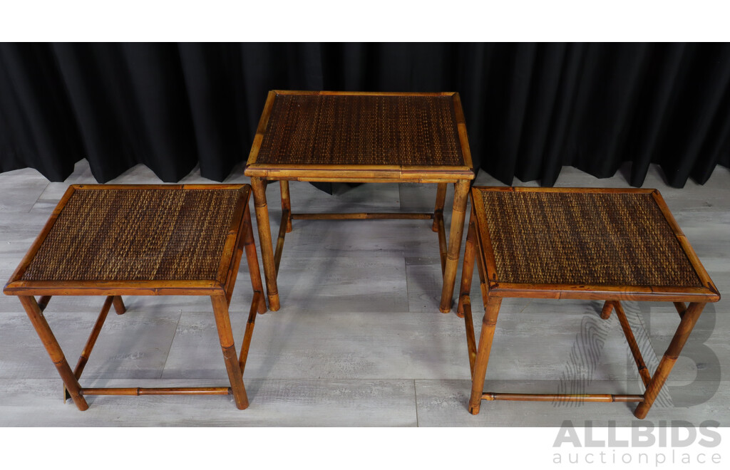 Nest of Three Japanese Bamboo Side Tables