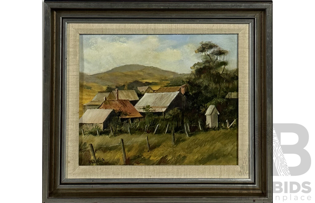 Betty Whitford and J. Downton (20th Century, Australian School), Roof Tops and Magpies at Play, Pair of Oil on Boards, 36 x 40 cm (larger Frame)