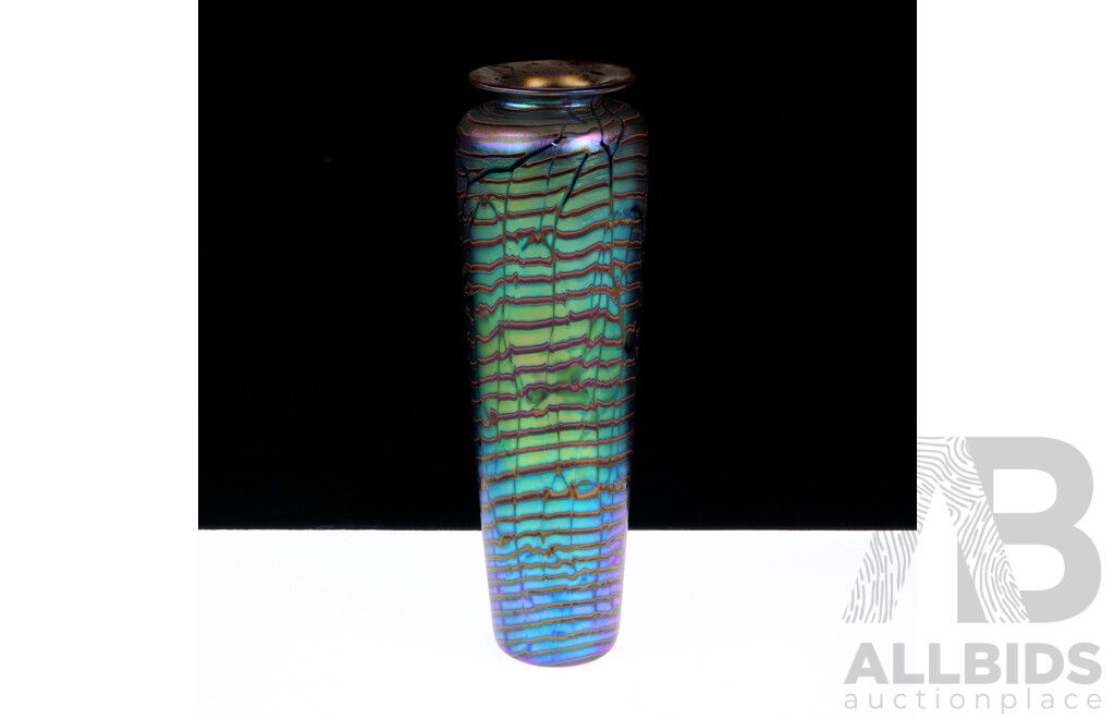 Local Studio Art Glass Vase by Robert Wynne for Denizen Art Glass, Sydney Manly with Iridescent Feathered Finish