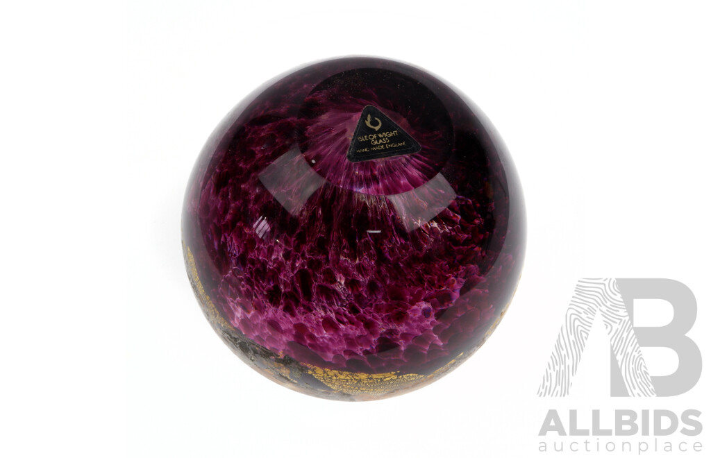 Genuine Isle of Wright Azurene Collection Art Glass Paperweight with 22K Gold and Sterling Silver Inclusions