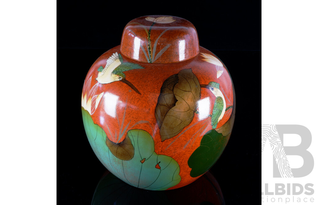 Large Japanese Hand Painted Ceramic Ginger Jar