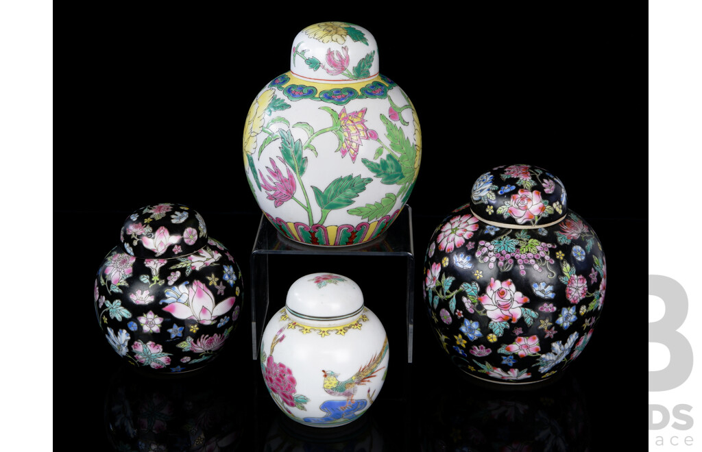 Collection Four Hand Painted Chinese Porcelain Ginger Jars