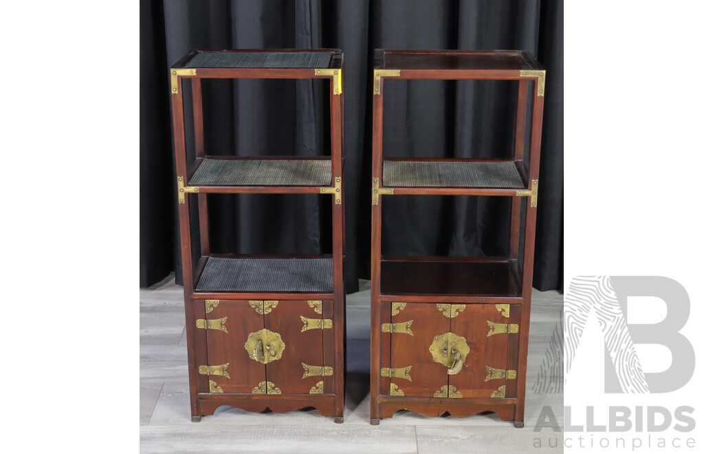 Pair of Korean Elm Elevated Side Cabinets