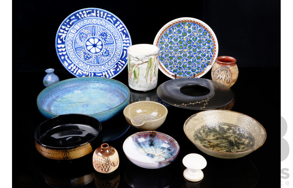 Collection Studio and Other Pottery & Ceramics Including Turkish Iznik Charger, Japanese Ikebana Vase with Cherry Motif and More