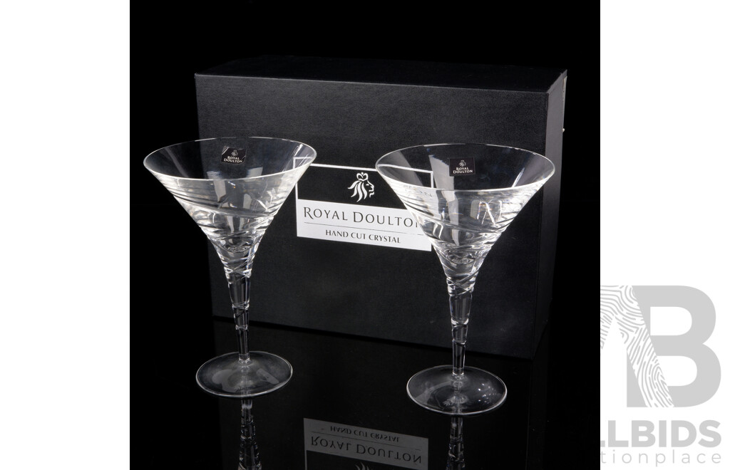 Pair Royal Doulton Saturn Martini 250ml Crystal Glasses in Original Presentation Box