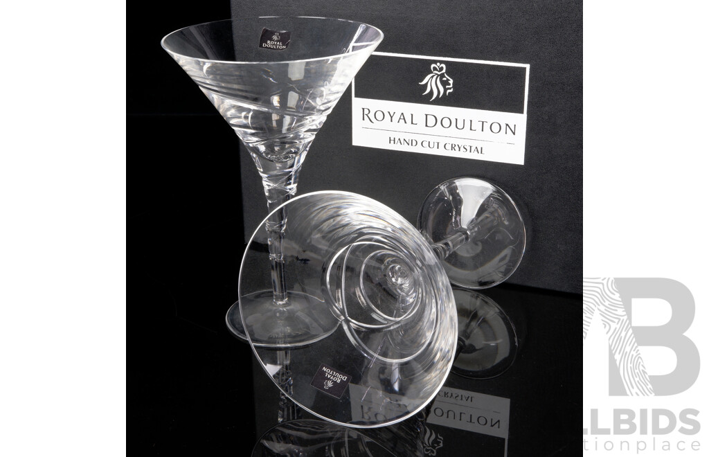 Pair Royal Doulton Saturn Martini 250ml Crystal Glasses in Original Presentation Box