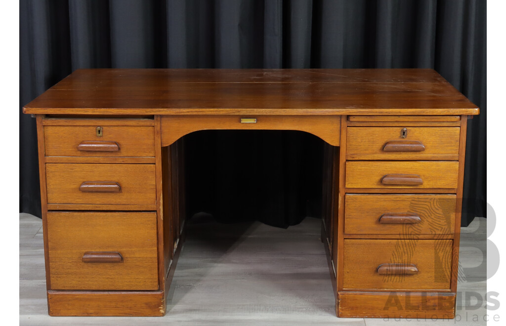 Silky Oak Twin Pedestal Clerks Desk