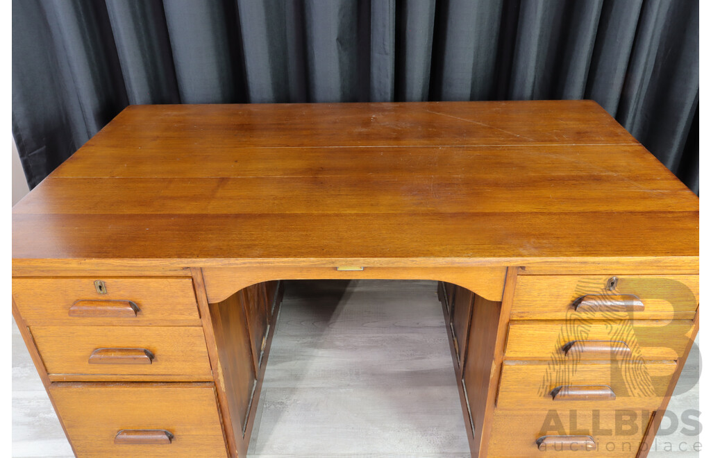 Silky Oak Twin Pedestal Clerks Desk