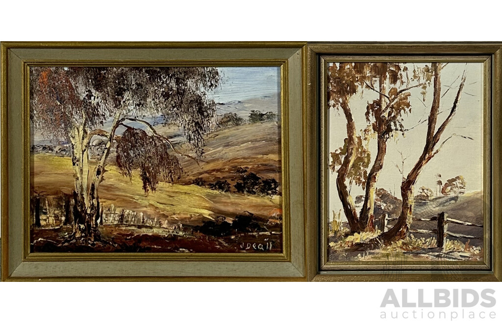 Margaret Hunter and J.F. Deall, (20th Century, Australian School), 'Twilight' and 'Over the Hills', Pair of Vintage Australian Landscapes, 31 x 25 cm (larger frame)