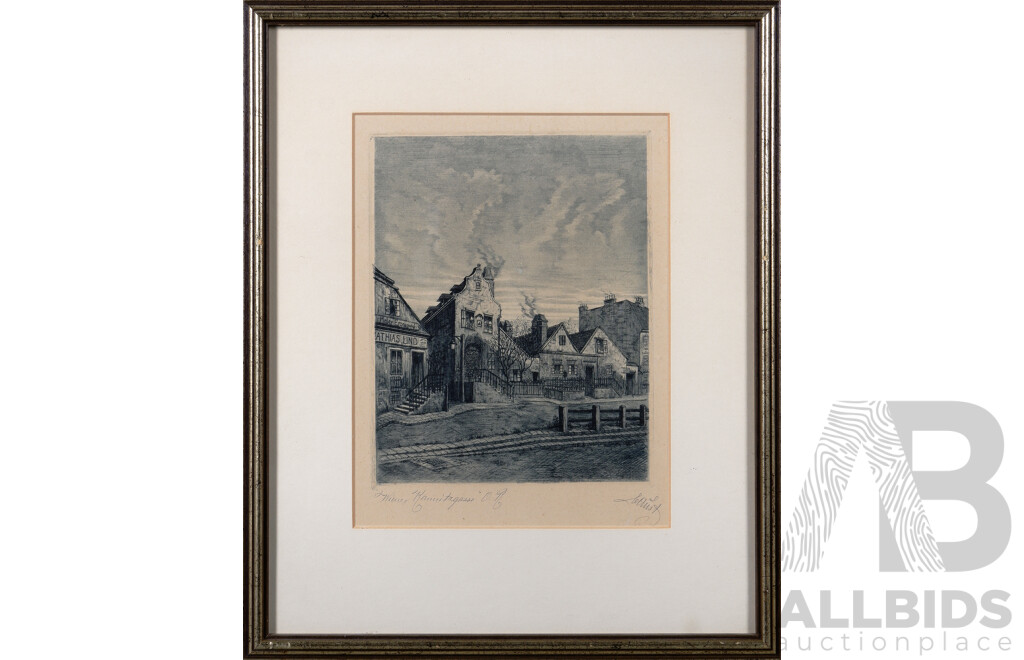 Collection of Five Lovely Vintage Etchings Featuring Various Scenes of Vienna, All Signed (Indistinctly) and Titled,  37.5 x 27 cm (larger Frames) (5)