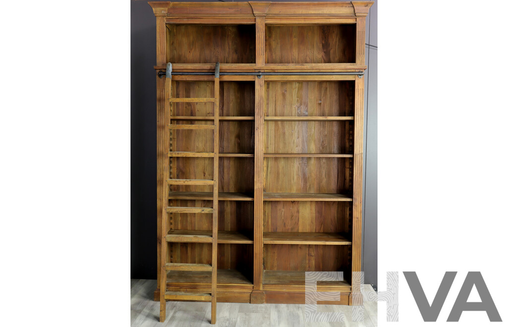 Reproduction Open Timber Library Bookcase with Ladder