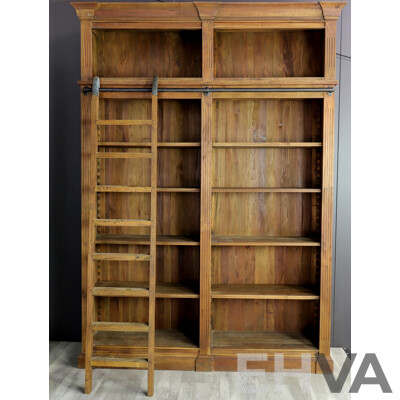 Reproduction Open Timber Library Bookcase with Ladder