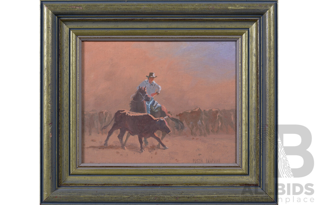 Peter Lawson, (20th Century, Australian, Great Nephew of Henry Lawson,1946-), Cutting Out, Oil on Canvas, 31 x 36 cm (frame)