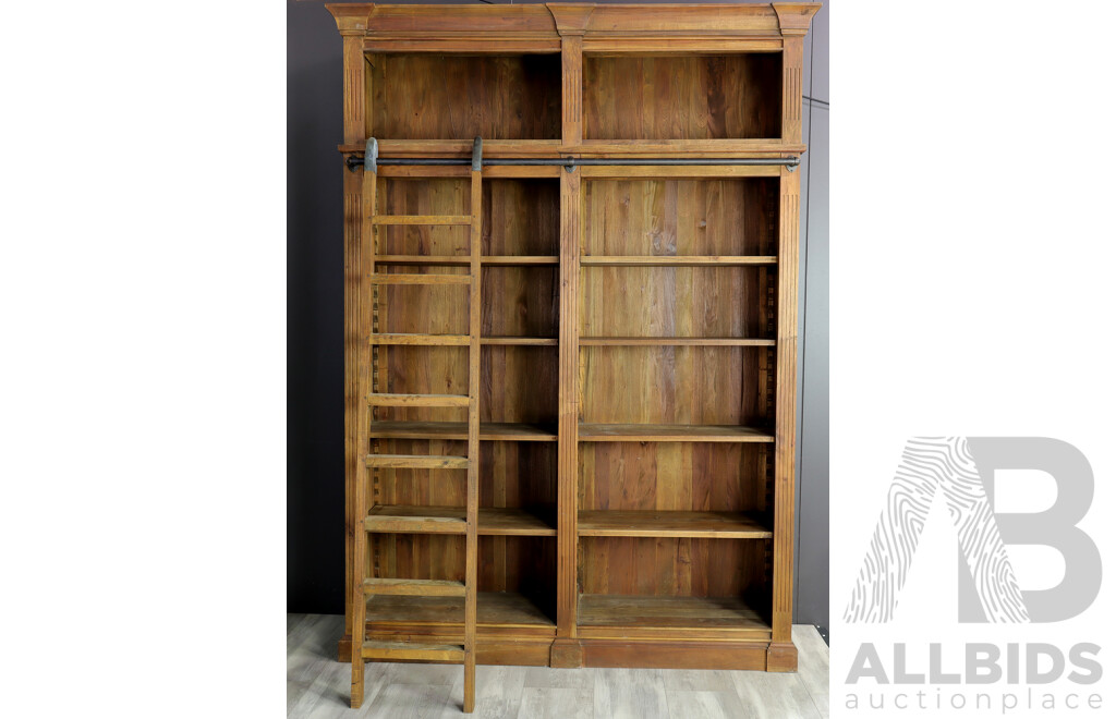 Reproduction Open Timber Library Bookcase with Ladder