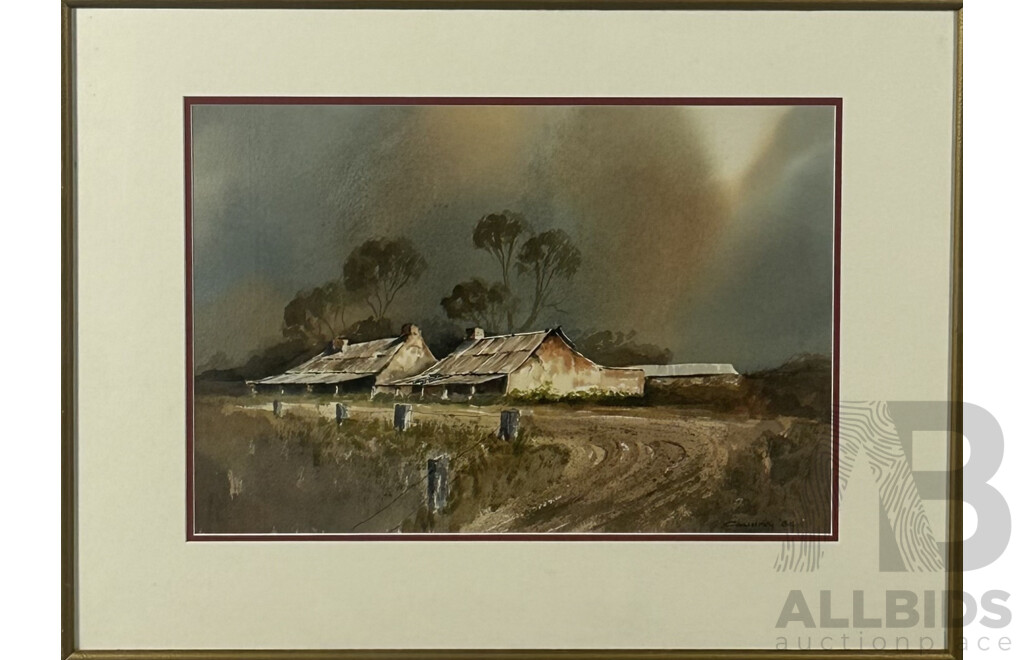 Ronald Coudrey, (Australian, Working c1970s-80s), Old Country Cottages, ACT, (1984), Watercolour, 50 x 66 cm (frame)