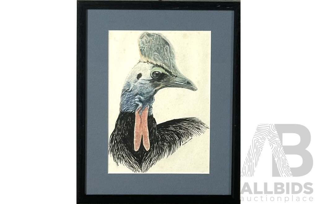 Richard Clarke, (20th Century, Australian, Working c1980s), Cassowary, (1987), 33.5 X 26 Cm (frame)