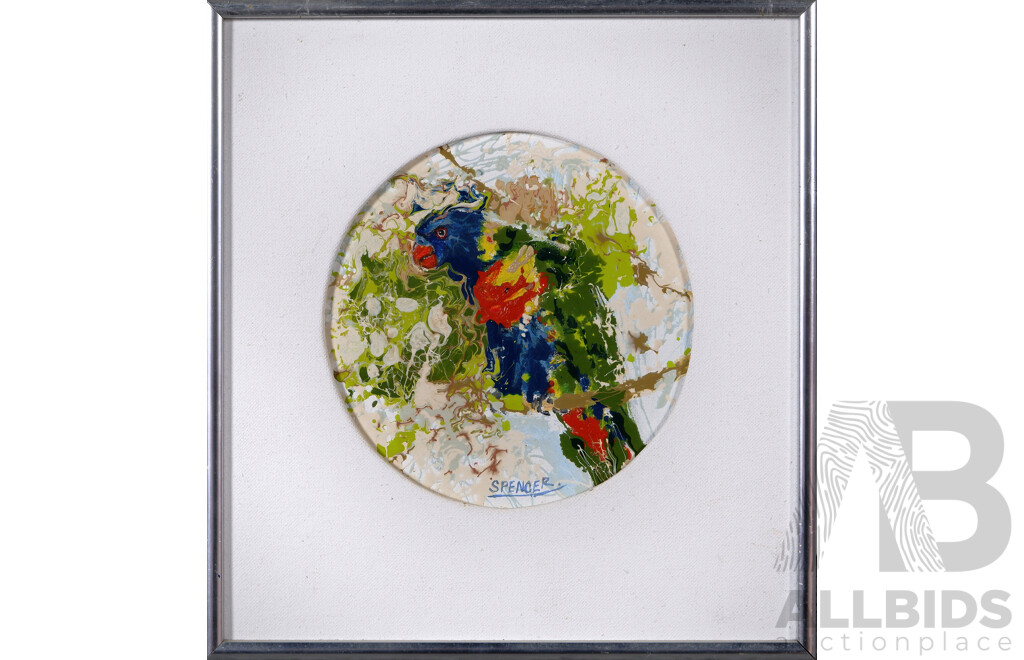 Spencer, (Date Unknown), Rosella and Lorikeet, Pair of Unique Framed Acrylic and Mixed Media on Canvas Board, 29.5 x 28 cm (frames) (2)