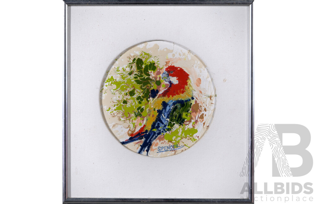 Spencer, (Date Unknown), Rosella and Lorikeet, Pair of Unique Framed Acrylic and Mixed Media on Canvas Board, 29.5 x 28 cm (frames) (2)